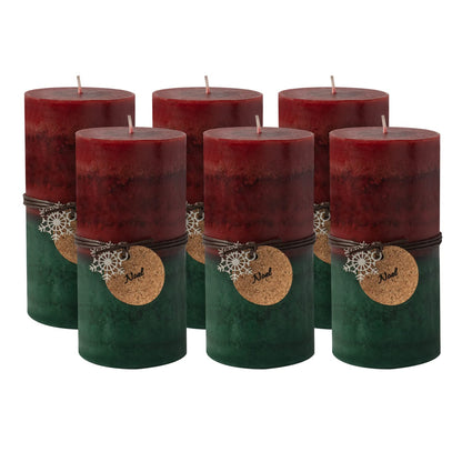 Royal Imports 3" x 6" Pillar Candles for Christmas Holiday Décor, Wedding & Home Decoration, Unscented, Dripless & Smokeless, Set of 6, Red Green Ombre Wax