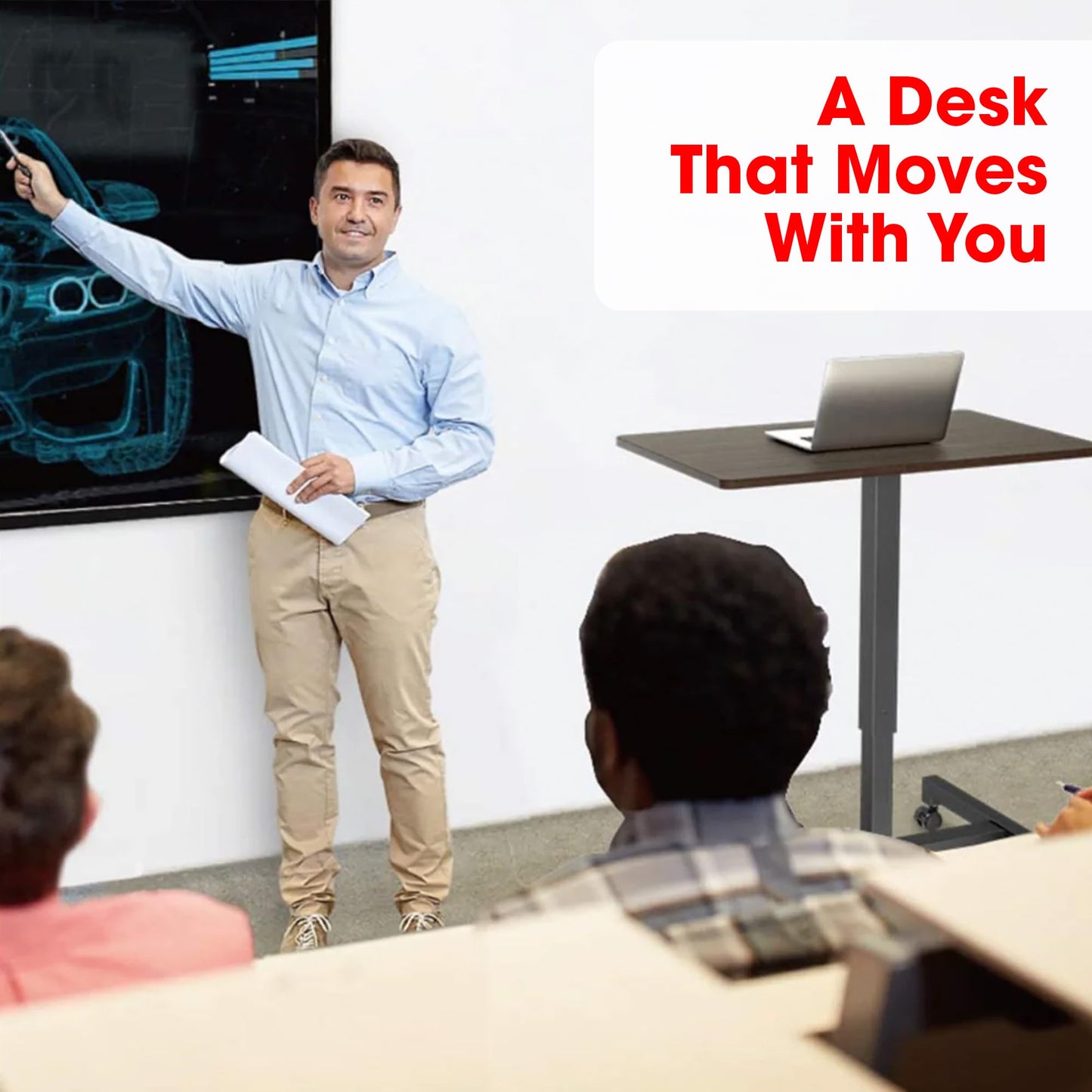 FitDesk Portable Laptop Desk, Rolling Standing Workstation Adjustable Height, Compact Standing Table with Large Surface, Small Stand Desk for Home Office, 30 lb Weight Limit – Walnut, 27" Tabletop