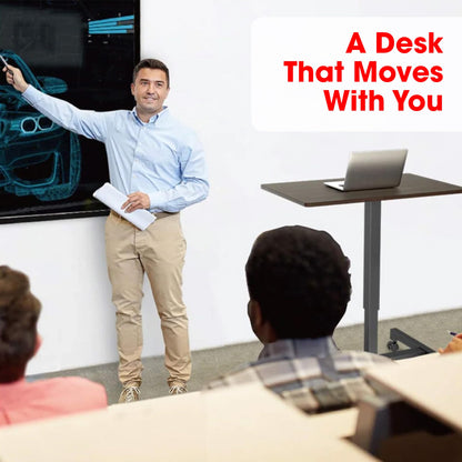 FitDesk Portable Laptop Desk, Rolling Standing Workstation Adjustable Height, Compact Standing Table with Large Surface, Small Stand Desk for Home Office, 30 lb Weight Limit – Walnut, 27" Tabletop