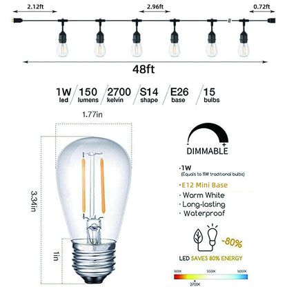 Svater 48FT 2W Outdoor String Lights with 150FT 1W Outdoor Led String Lights