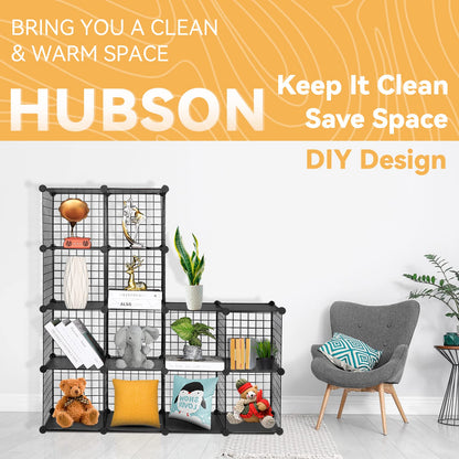 HUBSON Wire Cube Storage Organizer, Book/Toy/Craft/Potted Plants and petCloset Organizers and Storage Shelves, 25-Cube Freely Combinable Metal Grids Storage Shelf,Black Plus Iron