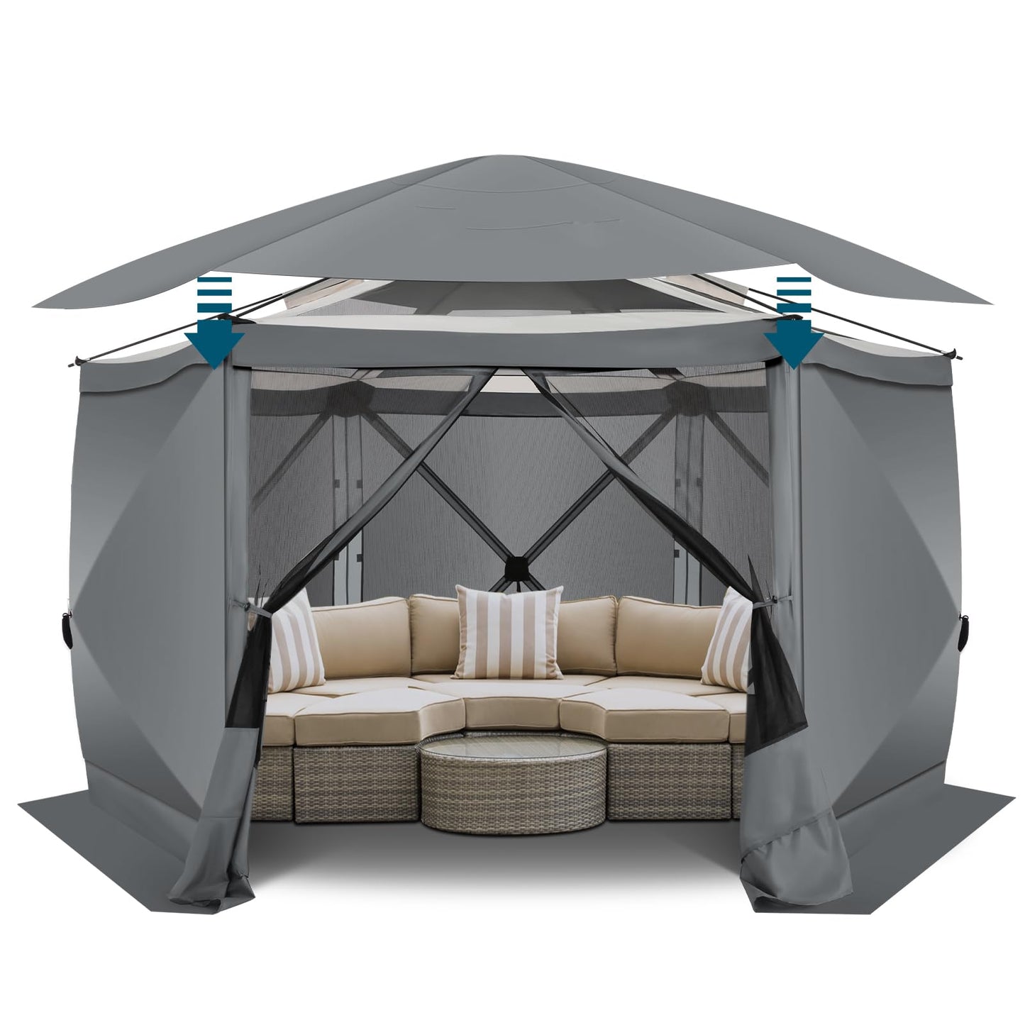 COBIZI 12x12 FT Pop Up Canopy Stargazing Tent, Gazebos On Clearance with Removable Roof, Screened in Gazebo, Screen Tents Portable carpas para Patio for Outdoor Camping,Backyard, Garden,Grey(Pro)