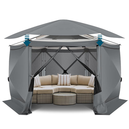 COBIZI 12x12 FT Pop Up Canopy Stargazing Tent, Gazebos On Clearance with Removable Roof, Screened in Gazebo, Screen Tents Portable carpas para Patio for Outdoor Camping,Backyard, Garden,Grey(Pro)
