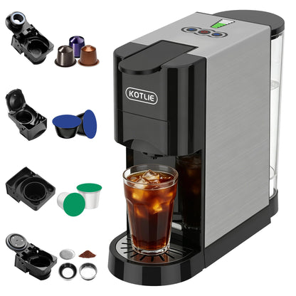 KOTLIE Espresso Coffee Machine,Single Serve Coffee Maker for K*CUP/NES* ORIGINAL/DOLC* GUS*O/ESE 44mm and GROUND COFFEE, 513HF （Black）