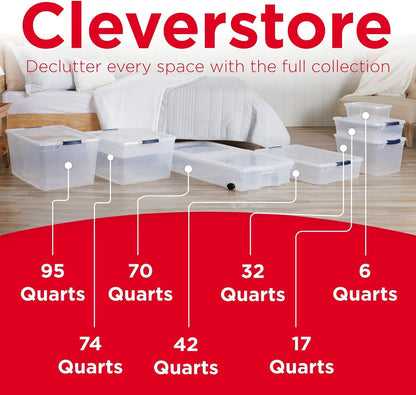 Rubbermaid Cleverstore 95 Qt Clear Storage Bins - Stackable, BPA-Free, 4-Pack | Made in USA