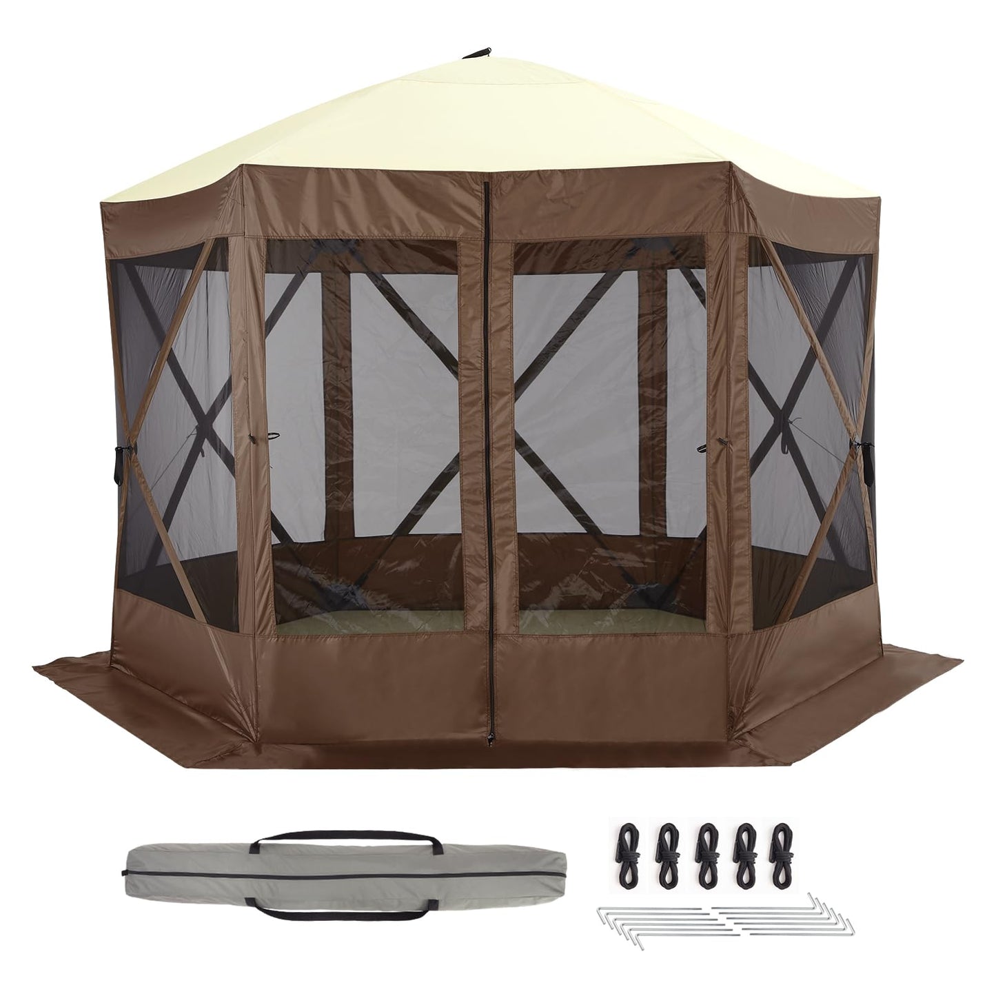 Hipicute Pop Up Gazebo,10 X 10 Ft Portable Outdoor Camping Pop Up Canopy Screen Tent with Mosquito Netting Gazebo,Waterproof 6 Sidewalls,Ground Stakes,Carry Bag for Lawn, Garden, Backyard(Brown)