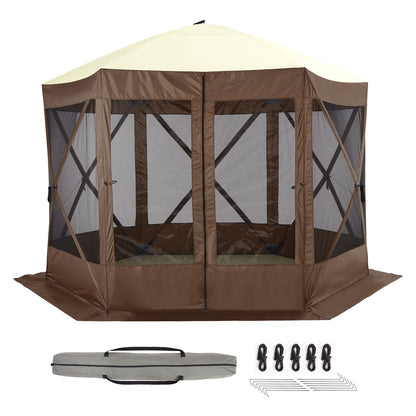 Hipicute Pop Up Gazebo,10 X 10 Ft Portable Outdoor Camping Pop Up Canopy Screen Tent with Mosquito Netting Gazebo,Waterproof 6 Sidewalls,Ground Stakes,Carry Bag for Lawn, Garden, Backyard(Brown)