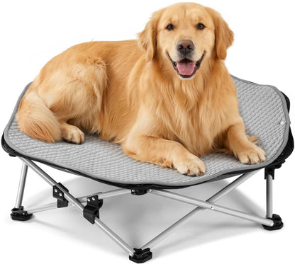 Pecute Elevated Dog Bed with Cooling Blanket, Chew Proof Outdoor Pet Cot for Large Dogs, Tool-Free Assembly & 360° Breathable Mesh for Summer Camping, Orthopedic Joint Support, XL, 38.2×35.4×7.9"