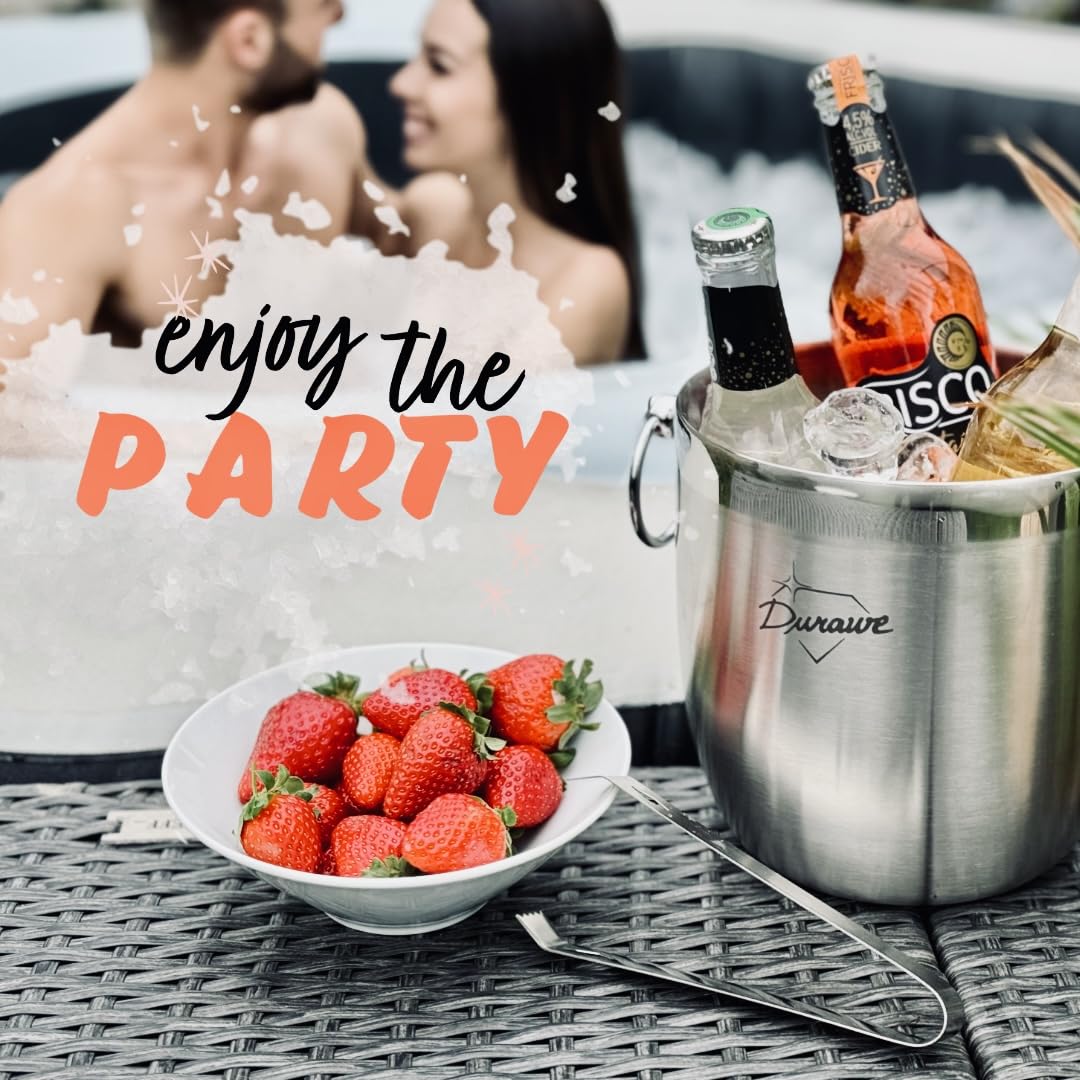 3L Insulated Ice Bucket, Champagne Bucket, Ice Bucket with Lid and Tongs, Stainless Steel, Strainer, Ice Scoop, Large Ice Buckets for Parties with Lid, Champagne, Drinks Bucket, Beer and Wine Bucket