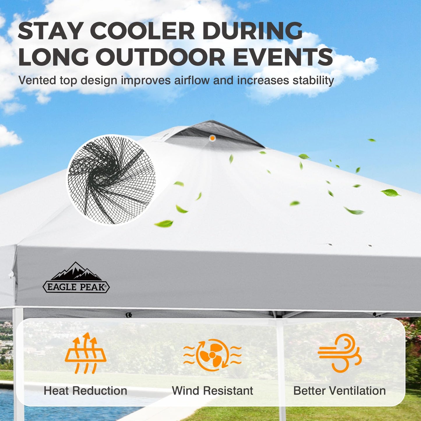 EAGLE PEAK Pop Up Canopy Tent with Wheeled Carry Bag, 8 Stakes, 4 Ropes, 4 Weight Bags, Easy Set Up Tent Canopy, 10x10 ft, 100sqft of Shade, White