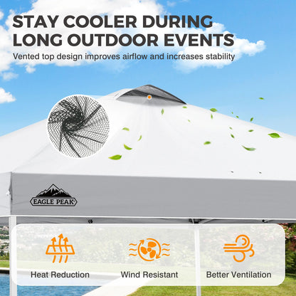 EAGLE PEAK Pop Up Canopy Tent with Wheeled Carry Bag, 8 Stakes, 4 Ropes, 4 Weight Bags, Easy Set Up Tent Canopy, 10x10 ft, 100sqft of Shade, White