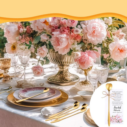 Skybooly Tea Party Bridal Shower Favors Mini Coffee Spoons Small Tea Spoons Heart Shaped Spoon with Bridal Shower Thank You Cards and Hemp Rope Wedding Souvenirs Tea Party Favor (50, Gold)