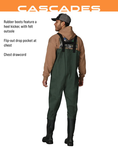 Frogg Toggs Cascades 2-ply Poly/Rubber Bootfoot Chest Wader, Felt Outsole, Forest Green, Size 14