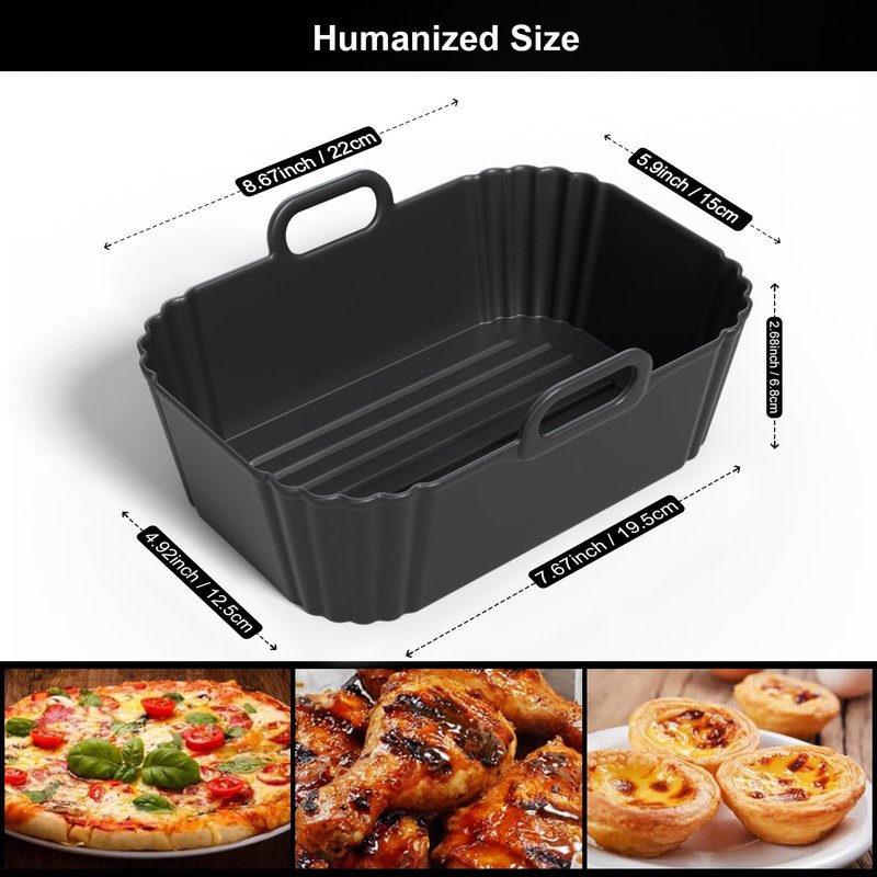 PINTAUR Silicone Air Fryer Liners 2 Pack, Reusable Liners Compatible for Ninja Foodi DZ201, DZ401, DZ550, COSORI, Chefman, Instant Air Fryer, and 6-in-1 8-10QT AirFryer Baskets