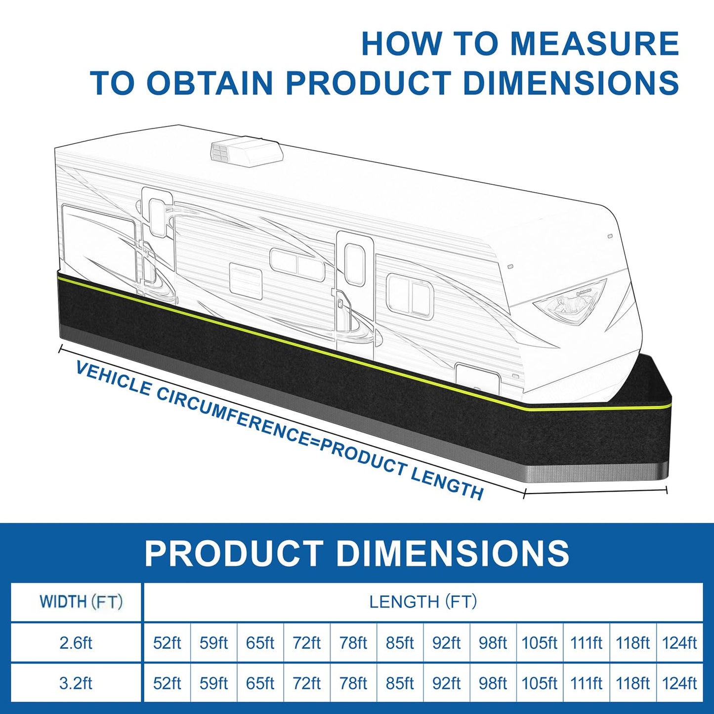 RV Skirting Kits for Winter - Heavy Duty Insulated Camper Skirt for Travel Trailer, 5th Wheel & Motorhome, All Weather Waterproof Windproof Cold Weather & UV Resistant Underpinning Cover, 65ft x 2.6ft