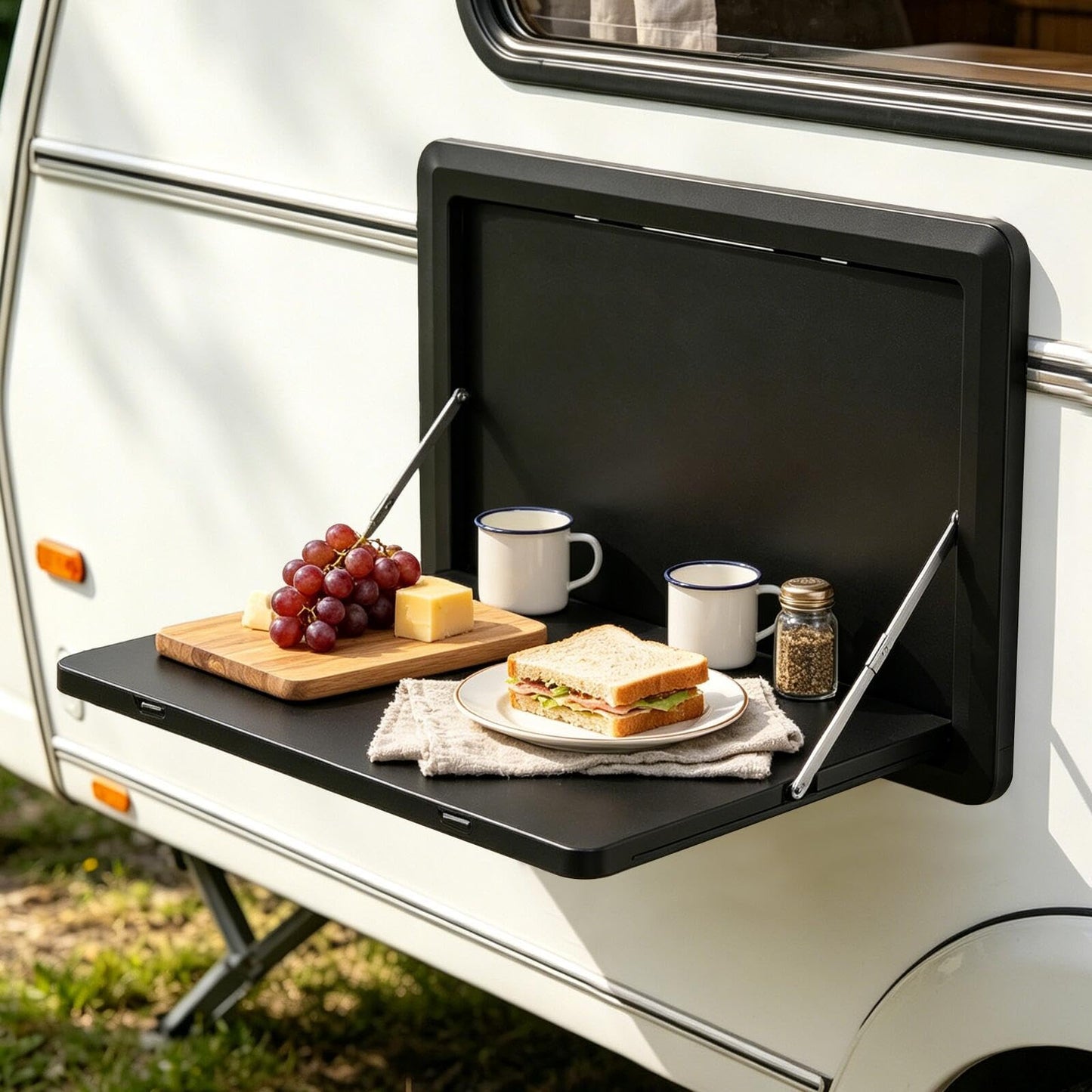 Zpmnan 31.5 * 17.7 Foldable RV Picnic Tables, 55Lbs Capacity Campervan Picnic Wall Mounted Table, Aluminum Alloy RV Caravan Folding Table (Black, 31.5in)