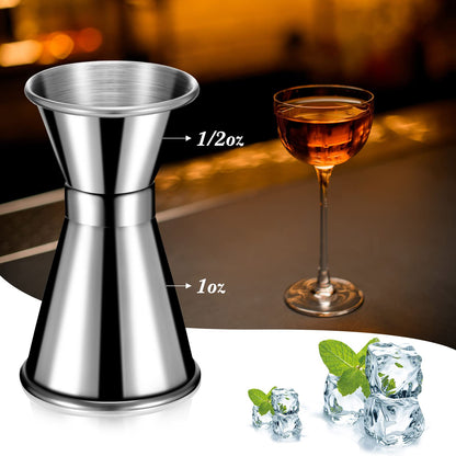 Hoteam 9 Pieces Stainless Steel Jigger for Bartending 1 and 1/2 oz Cocktail Jigger Shot Measuring Cup 15ml and 30ml Japanese Style Double Jigger Bartender Bar Supplies, Round Rim and Thin Waist