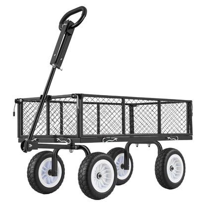 VEVOR 900 LBS Steel Garden Cart, 2 in 1 Handle, Heavy Duty Pullable Garden Wagon with 10" Flat-Free Tires, Outdoor Utility Yard Wagon Cart with Detachable Side Panels, Attach to ATV or Tractor