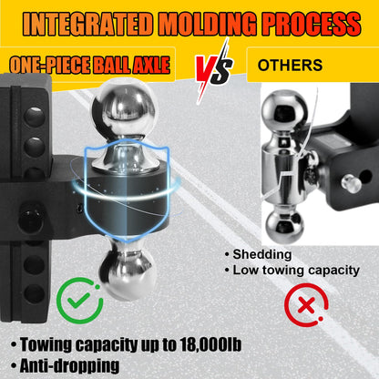 Heavy Duty Adjustable Trailer Hitch for 2" Receiver - 6" Drop & Rise, 12,500 lbs GTW, Class 3/4 Hitch for Trucks, with 3 Anti-Theft Locking Pins | Aluminum Drop Hitch