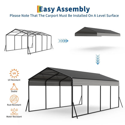 GarveeLife 12x20 FT Heavy Duty Metal Carport, All-Weather Portable Garage 12x20 with Galvanized Steel Frame & Roof Kit, Wind & Snow Resistant Shelter for Cars, Trucks, Boats, Outdoor Use