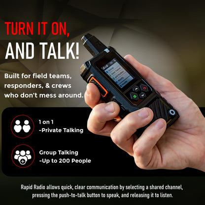 Rapid Radios RAD1 2-Pack Waterproof Rugged LTE + Wi-Fi Push-to-Talk Radio Nationwide Communication, IPX6 Weatherproof, Long Battery Life, Paging & Group Talk, PTT Radio