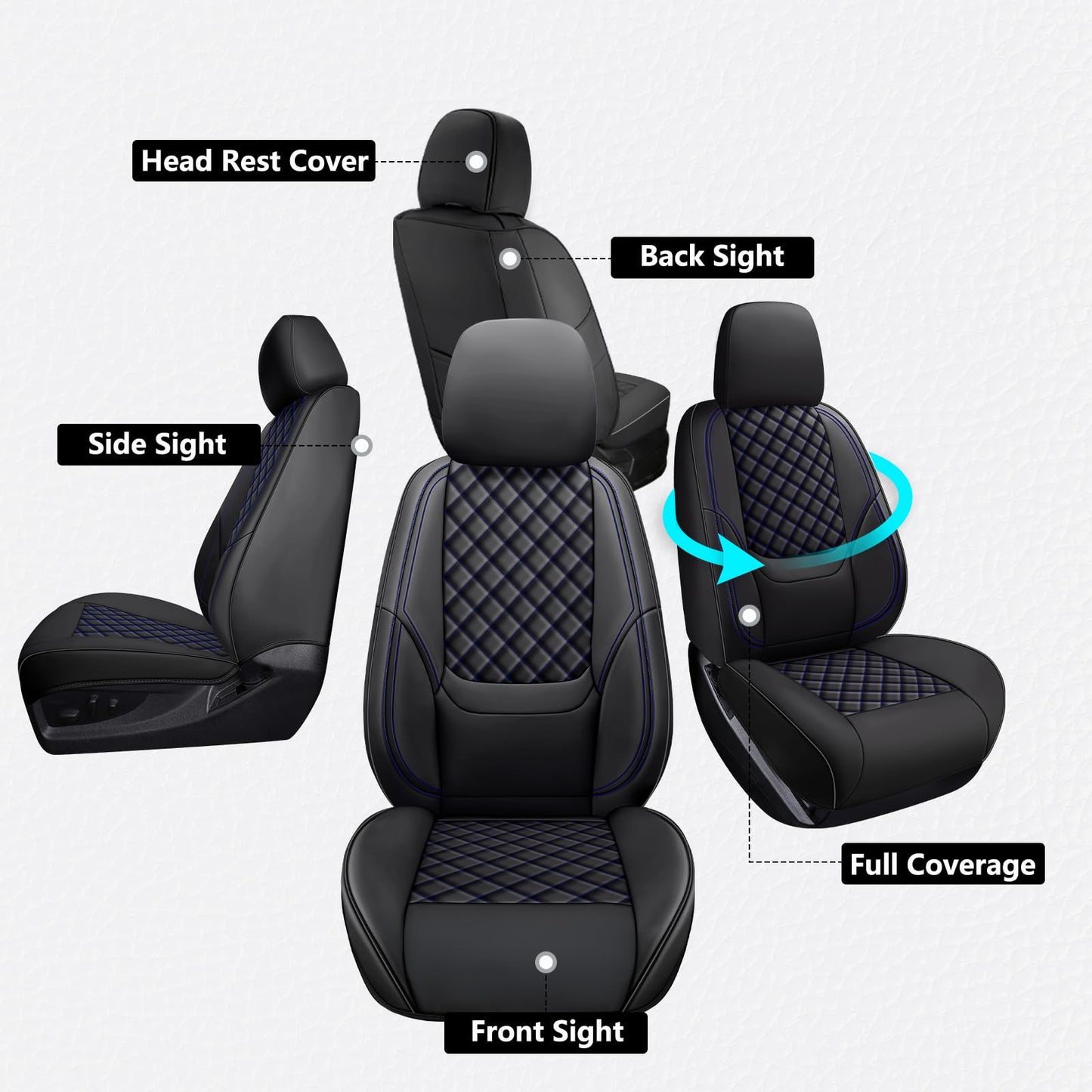 WENNFOUR Wrangler Seat Covers 2018-2026 Full Set, Waterproof Leather Interior Sets with Lumbar Support Custom Fit for Jeep Wrangler JL 4 Door Unlimited Sahara/Sport/Rubicon X 392 Willys, Black Blue
