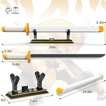 TOY PLAYER Demon Sword Toy Building Set Agatsuma Zenitsu Sword with Scabbard and Stand-Compatible with Lego Sets for Adult Gift for Anime Fans (956 Pcs)