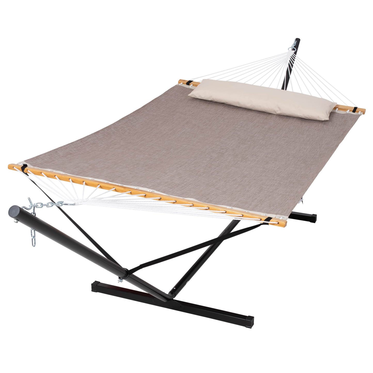 SUNCREAT Portable Hammock with Stand Included, Stand Alone Backyard Hammock for 2 Person, 450 lbs Capacity, Brown
