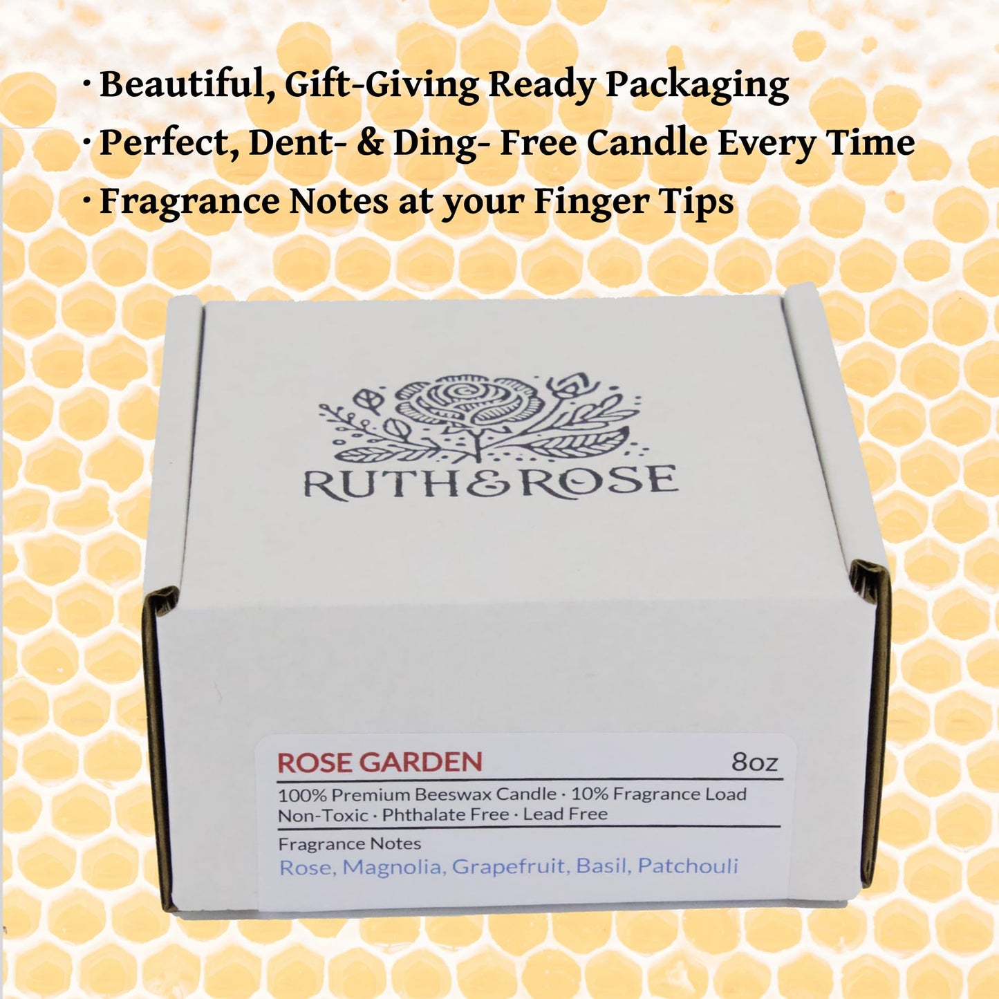 RUTH & ROSE Oakmoss & Amber Scented Candle, 100% Beeswax Candle for Home, 8oz, +65 Hours Burn Time, Aromatherapy Non Toxic Candles, Gift for Women & Men, Made in USA, Perfect for Travel or Gifting