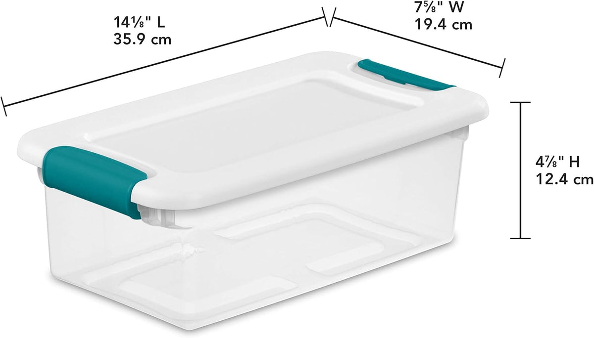Sterilite 6 Qt Latching Storage Box - Stackable Plastic Bin for Shoe Organization | Clear with White Lid, 12-Pack