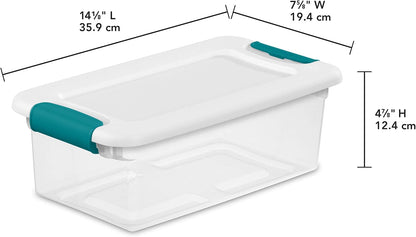 Sterilite 6 Qt Latching Storage Box - Stackable Plastic Bin for Shoe Organization | Clear with White Lid, 12-Pack