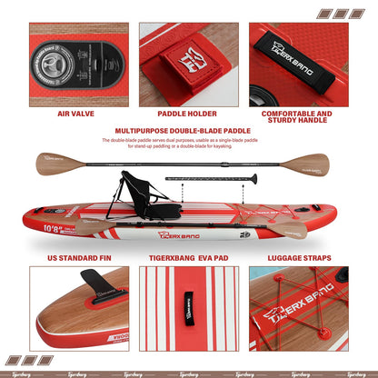 TIGERXBANG Paddle Board, 10.8' Stand Up Paddle Board with Premium Complete Inflatable SUP Accessories, Extra Wide Paddleboards for Adults & Youth-Pandora Collection Chili Red