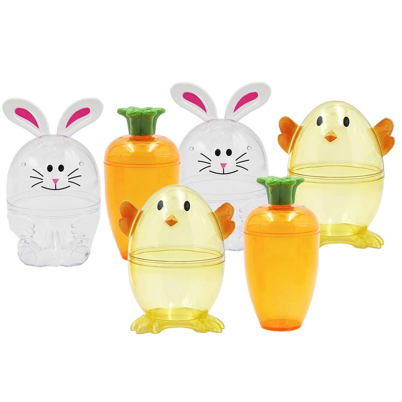 The Dreidel Company Fillable Easter Carrots, Bunny, and Chick 6-Pack Containers, Perfect Characters for Easter Egg Hunt, Basket Stuffers Filler, Surprise Carrot, Classroom Price Supplies, Party Favor