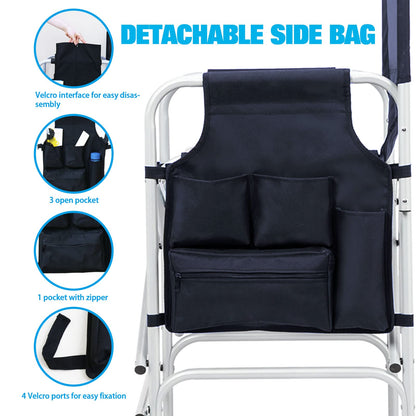 AQNIEGEP Makeup Chair for Makeup Artist 41" Tall Folding Directors Chair Makeup Artist Chair for Clients Directors Chair with Side Table Cup Holder Footrest Bags 400 lbs Load