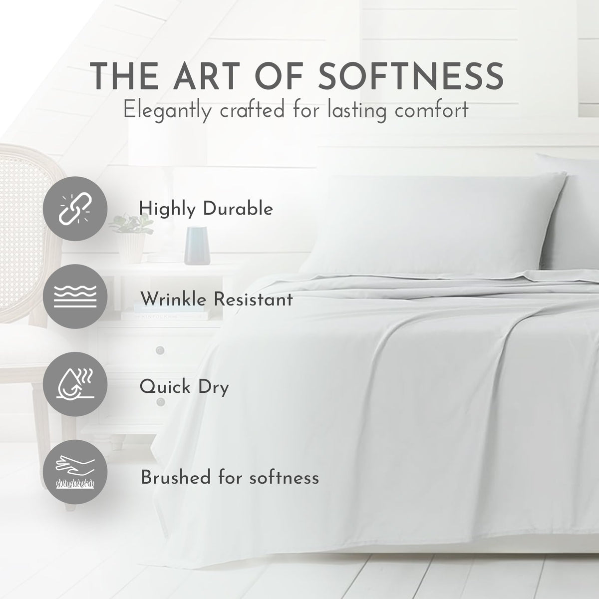 Linen Closet Luxury Cotton Blend 3-Piece Sheet Set, Twin XL, Light Gray