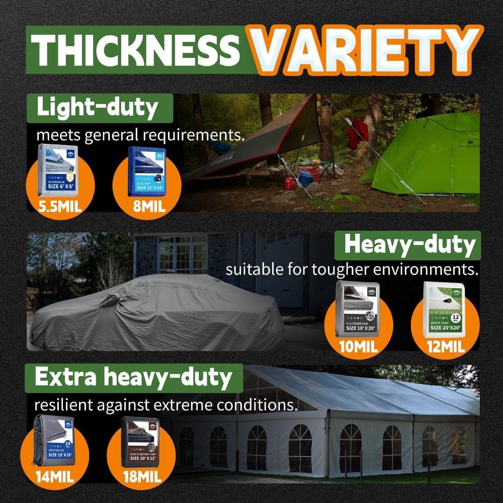 RAINDEWAY 15x30 Feet Super Heavy Duty 18 Mil Brown Poly Tarp Cover, UV Resistant, Weatherproof, Multipurpose Waterproof Poly Tarp with Grommets and Reinforced Edges