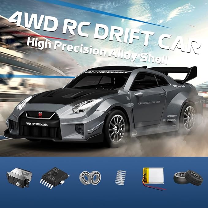 1/43 Scale RC Drift Car Mini 911 RC Model Car 2.4GHz 4WD RC Alloy Vehicles with Gyro &amp LED Lights for Adults Hobby Toys (Yellow)