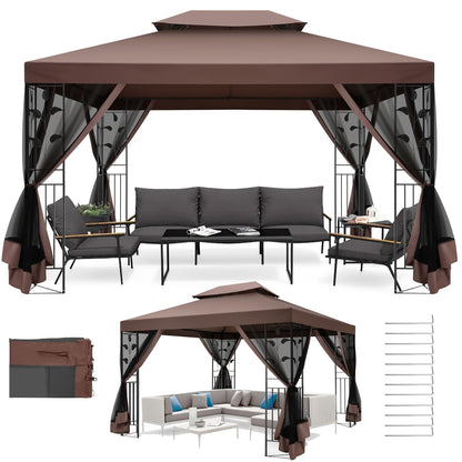 COBIZI Gazebo with Improved Cold-Proof Nettings Winter Gazebos on Clearance Heavy Duty Gazebos Double Roof with Metal Frame Gazebo Tent for Patio, Deck (Frame Thickened)