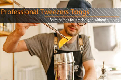 JETKONG 6 Pcs Cooking Tweezer Tongs, 12'' and 6.3" Stainless Steel Kitchen Tweezer Set, Professional Chef Tweezers for Cooking, Repairing, Sea Food, BBQ, Multi-use