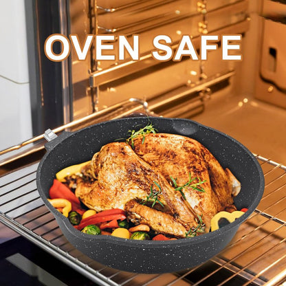 AIKENBBKK 12 Inch Frying Pans Nonstick with Lid, 5 Qt Large Deep Frying Pan Skillet with Cover, Non Stick Cooking Sauté Pan Compatible with All Stovetops, Detachable Handle, Oven Safe, PFOA PFOS Free