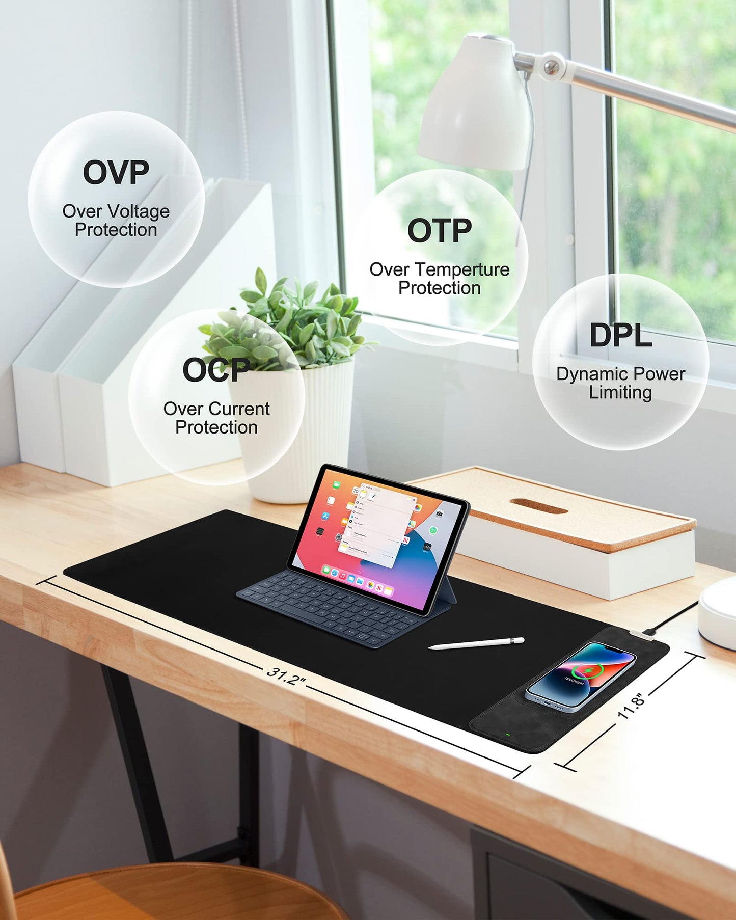 Mouse Pad with Wireless Charging, Large Desk Mat RGB Gaming Mousepad, 10 Light Colors LED Gaming Pad Keyboard Pad with Ultra-Smooth Surface & Non-Slip Rubber Base, Waterproof Full Desk Mouse Pad