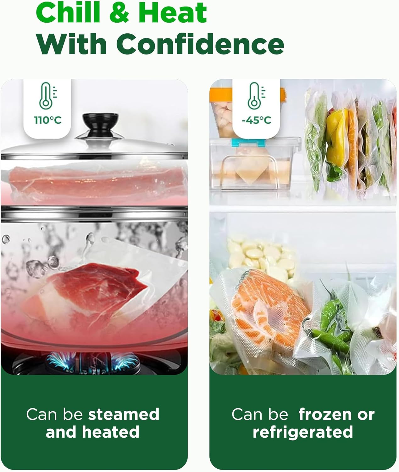 Skiennix Vacuum Sealer Bags - Heavy Duty BPA-Free Food Storage | 6 Rolls, 28CM x 6M