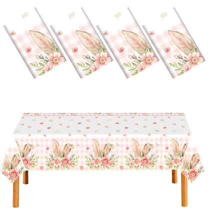 BCCSNNM 4 Pcs Easter Tablecloth Plastic,Easter Party Decorations Disposable Bunny Tablecloth Spring Table Cover,54x108 Inch