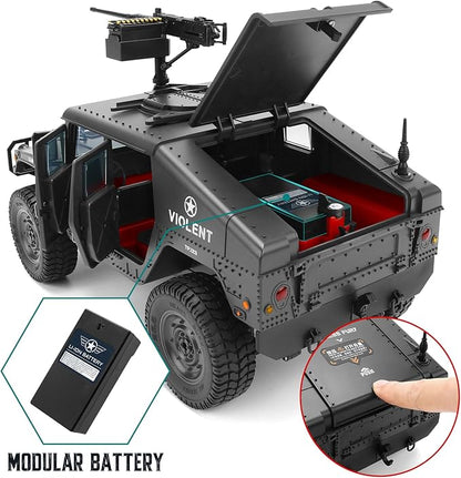 1:14 Scale 4WD Off-Road Car RC Crawler Military Truck with Winch Led Light All-Terrain Remote Control Car RTR Hobby Toy Armored Vehicle Gift for Boys Adults