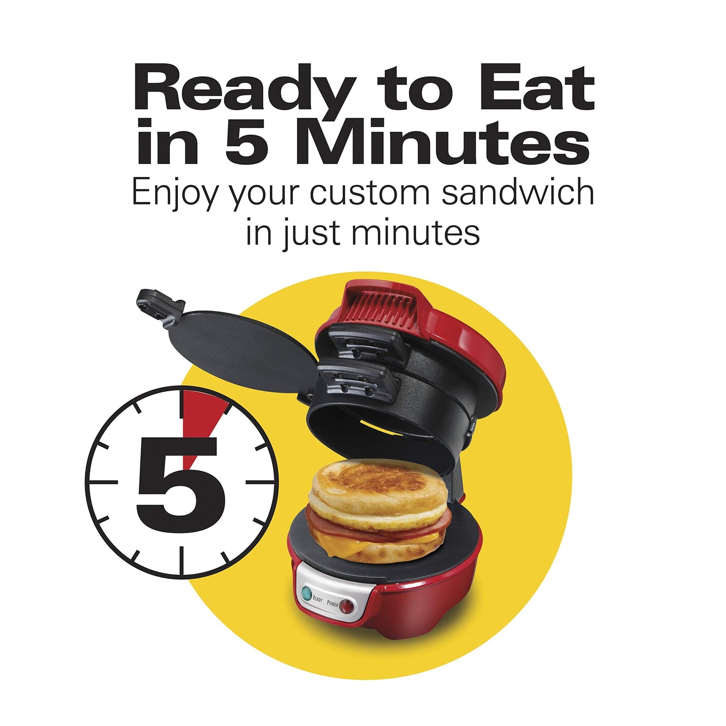 Hamilton Beach Breakfast Sandwich Maker with Egg Cooker Ring, Customize Ingredients, Perfect for English Muffins, Croissants, Mini Waffles, Perfect White Elephant Gifts, Coral (25483)