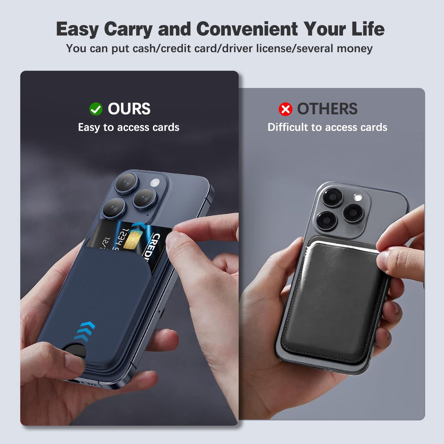 Mag-Safe Wallet Magnetic Wallet for Phone Lightweight Magnetic Phone Pouch Stand Adjustable Leather Mag-Safe Card Holder for iPhone 17/16/15/14/13/12 Series, Not for iPhone 13/12 Mini (Black)