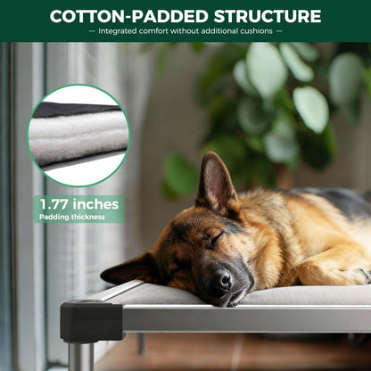 FXW TitanNest Chew-Proof Elevated Dog Bed, Raised Cot for Indoor/Outdoor/Camping Use, Durable & Washable Padded Pet Bed for Large Dogs, 47.0" L x 29.0" W x 7.3" H, Gray
