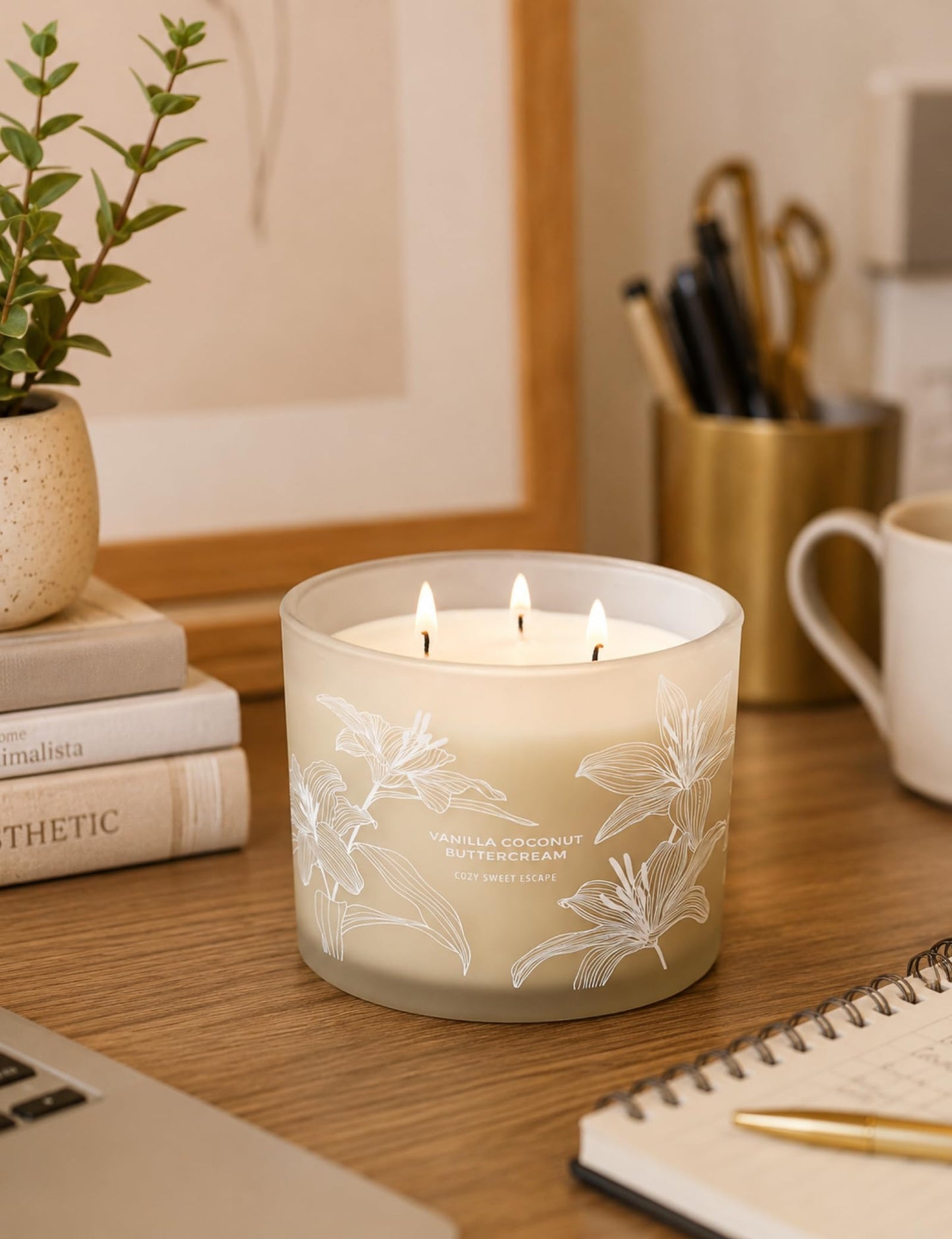 Vanilla Coconut Buttercream Candle | Large 3 Wick Scented Soy Candle for Home | 14.5oz Vanilla Coconut Aromatherapy Candle | Vanilla Cupcake Candle | Long Lasting Clean Burn | Gift for Women & Men