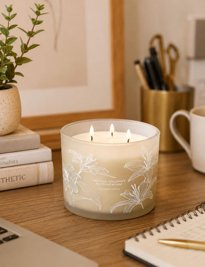 Vanilla Coconut Buttercream Candle | Large 3 Wick Scented Soy Candle for Home | 14.5oz Vanilla Coconut Aromatherapy Candle | Vanilla Cupcake Candle | Long Lasting Clean Burn | Gift for Women & Men