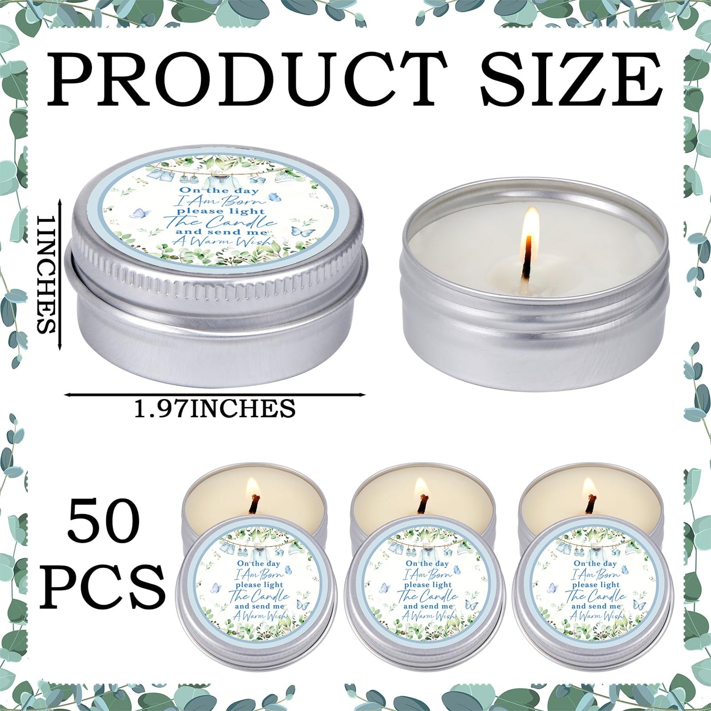MTLEE 50 Pcs Greenery Baby Shower Scented Candles for Boy Gift Travel Tin Candle Aromatherapy Candle Favors for Winter Baby Shower Favors Wedding Gifts, Compound Scent Essential Oil